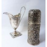 A hallmarked silver neoclassical-style helmet-shaped cream jug with bright-cut engraving, assayed