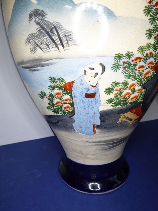 An opposing pair of early 20th century Japanese baluster-shaped pottery vases; each hand-decorated - Image 4 of 15