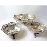 A hallmarked silver three-piece bon-bon set: comprising a boat-shaped dish with pierced sides and