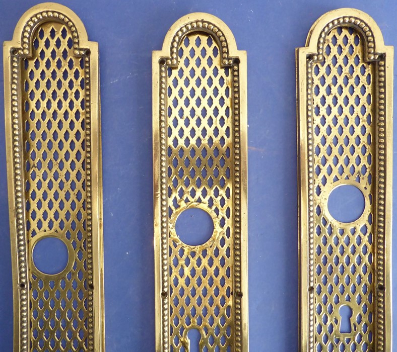 Three late 19th/early 20th century brass doorplates; each with handle apertures and two with lock - Image 2 of 7
