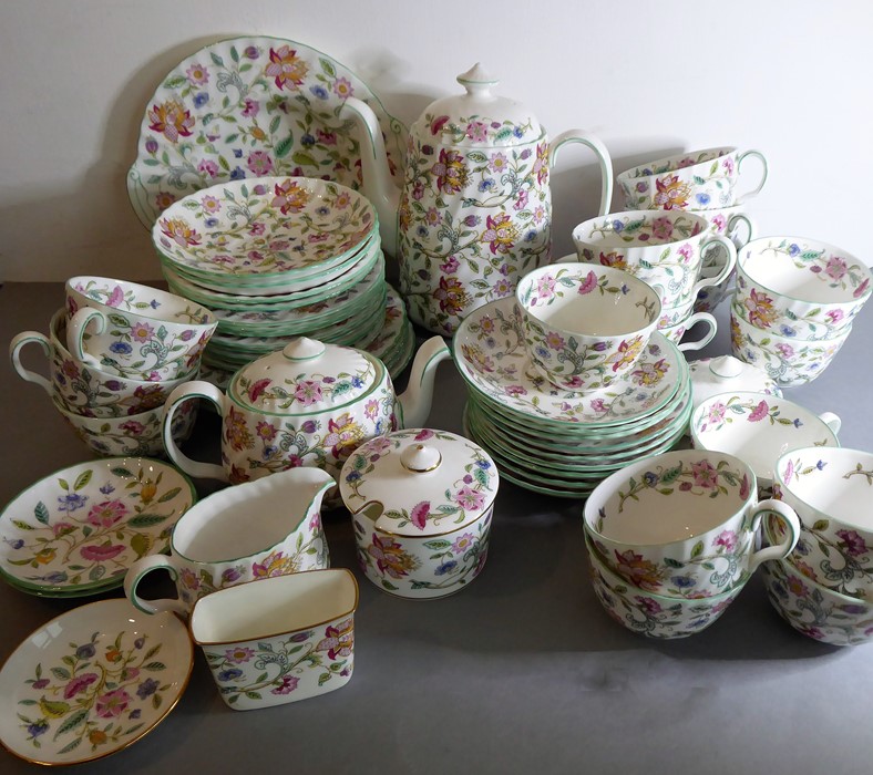 A Minton 'Haddon Hall' part tea service to include cups, saucers, teapot, coffee pot and lidded - Image 2 of 6