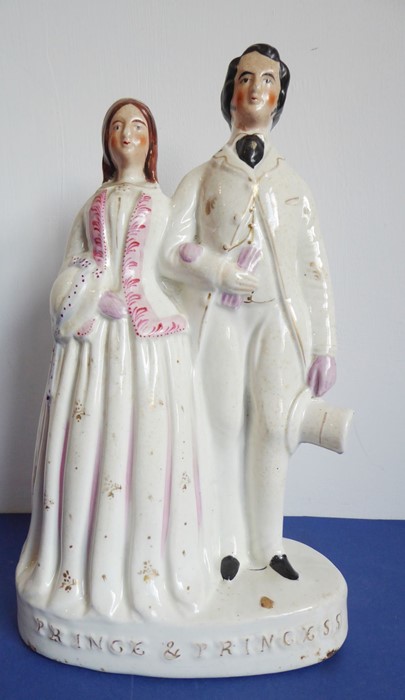 A circa 1862 Victorian Staffordshire pottery figure, 'Prince & Princess'; Alexandra of Denmark and