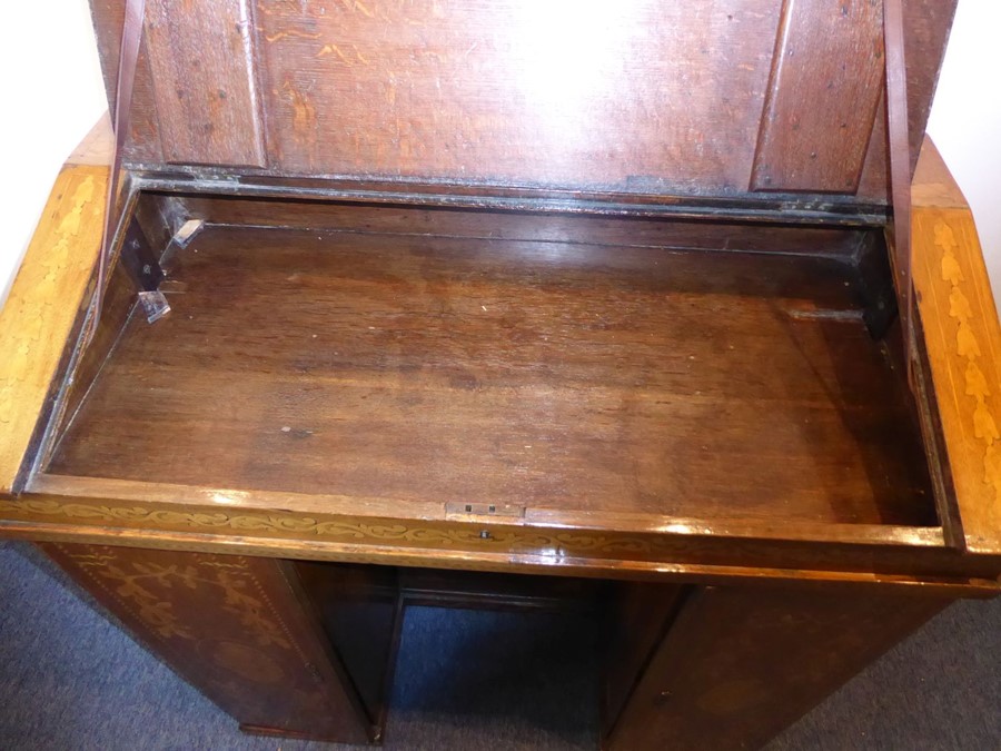 A fine 19th century walnut and marquetry maître d's desk; the sloping fall with tooled leather inset - Image 13 of 13