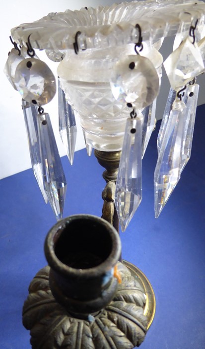A 19th century gilt-metal and cut-glass two-branch candelabra; hanging hand-cut faceted lustres ( - Image 11 of 11