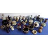 A group of decorative small wares in slipware and stoneware; all from the post-war period (largest