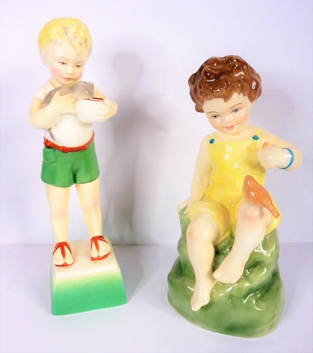 Two Royal Worcester porcelain figurines modelled by Freda Doughty: 'Friday's Child is Loving and