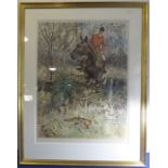 MICHAEL LYNE (1912-1989); a large colour foxhunting print, published in 1971, signed in pencil in