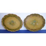 An unusual pair of early 20th century papier-mâché trays; each with pie crust-style edge and hand