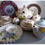 Various ceramics including platters, side plates, a Poole Studioware plate, a large tureen decorated