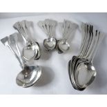 Assorted silver flatware with various date letters, makers and assay marks; mostly in the fiddle
