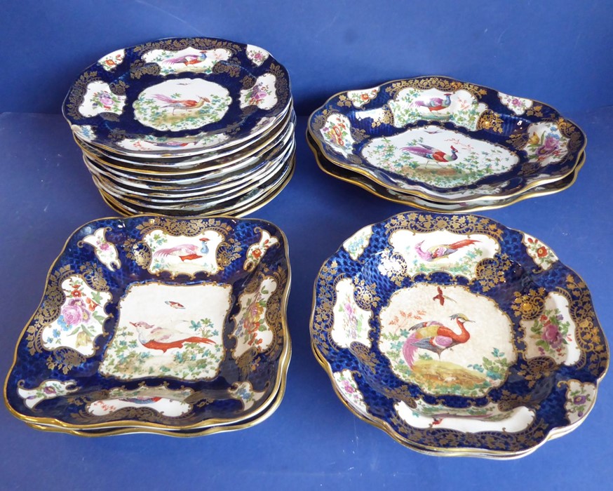 A 19th century Worcester-style part dessert service; comprising eleven plates, two square dishes,