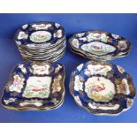 A 19th century Worcester-style part dessert service; comprising eleven plates, two square dishes,