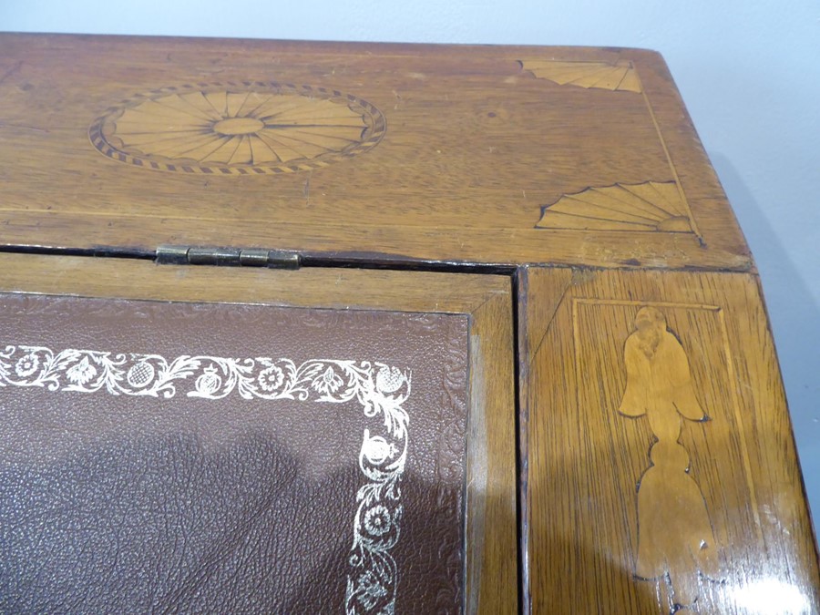 A fine 19th century walnut and marquetry maître d's desk; the sloping fall with tooled leather inset - Image 11 of 13