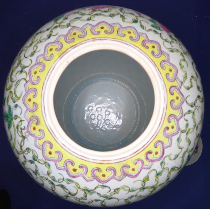 A Chinese porcelain vase of baluster form; the cover decorated with a moth and fruits and above a - Image 7 of 11