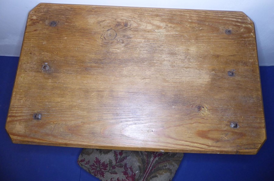 A pitch pine stool and a smaller upholstered stool with turned legs (probably 19th century) (2) - Image 5 of 7