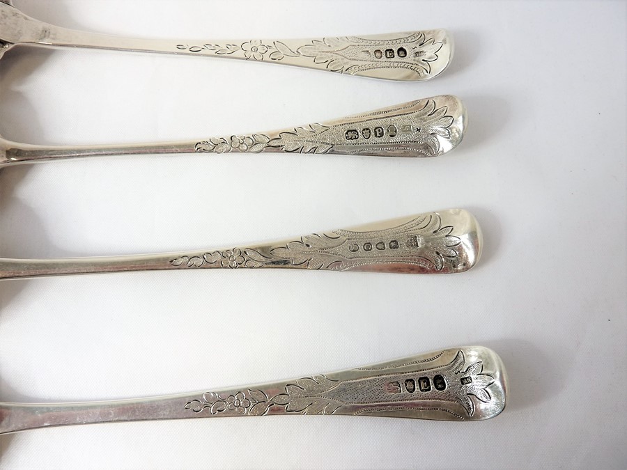 Four 18th/19th century berry spoons (later decorated) various makers and year letters (each - Image 4 of 7