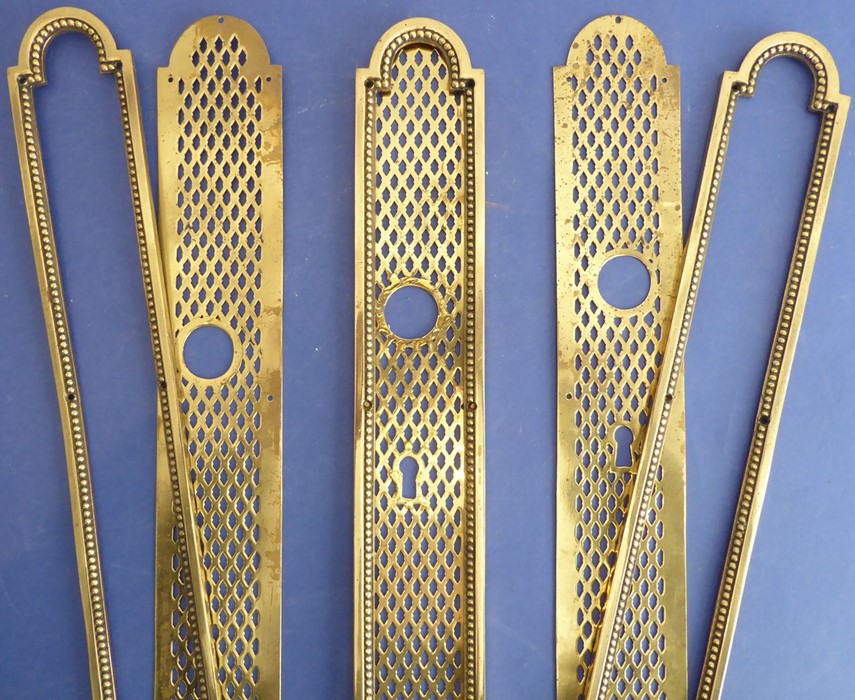 Three late 19th/early 20th century brass doorplates; each with handle apertures and two with lock - Image 3 of 7