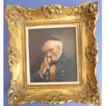 A  gilt-framed 19th century-style (modern) study of an elderly bespectacled gentleman wearing a