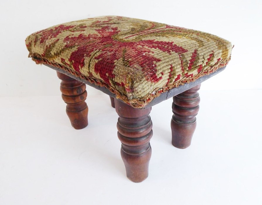 A pitch pine stool and a smaller upholstered stool with turned legs (probably 19th century) (2) - Image 6 of 7