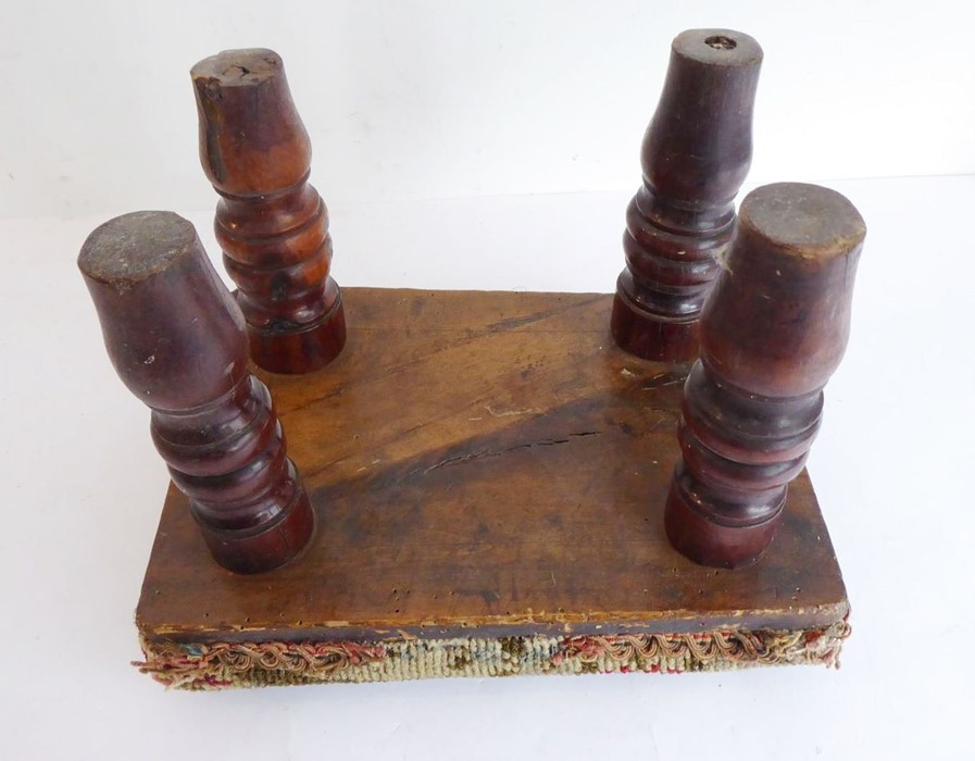 A pitch pine stool and a smaller upholstered stool with turned legs (probably 19th century) (2) - Image 7 of 7