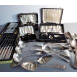 Assorted silver and silver plate: to include a  silver mustard, pepper and salt set with two