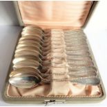 A cased set of twelve teaspoons marked 'Sterling' and 'M.W. Gall, Bro. & Co' (Washington DC)