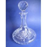 A heavy cut-glass ship's decanter and stopper in Waterford style (approx. 27cm high including