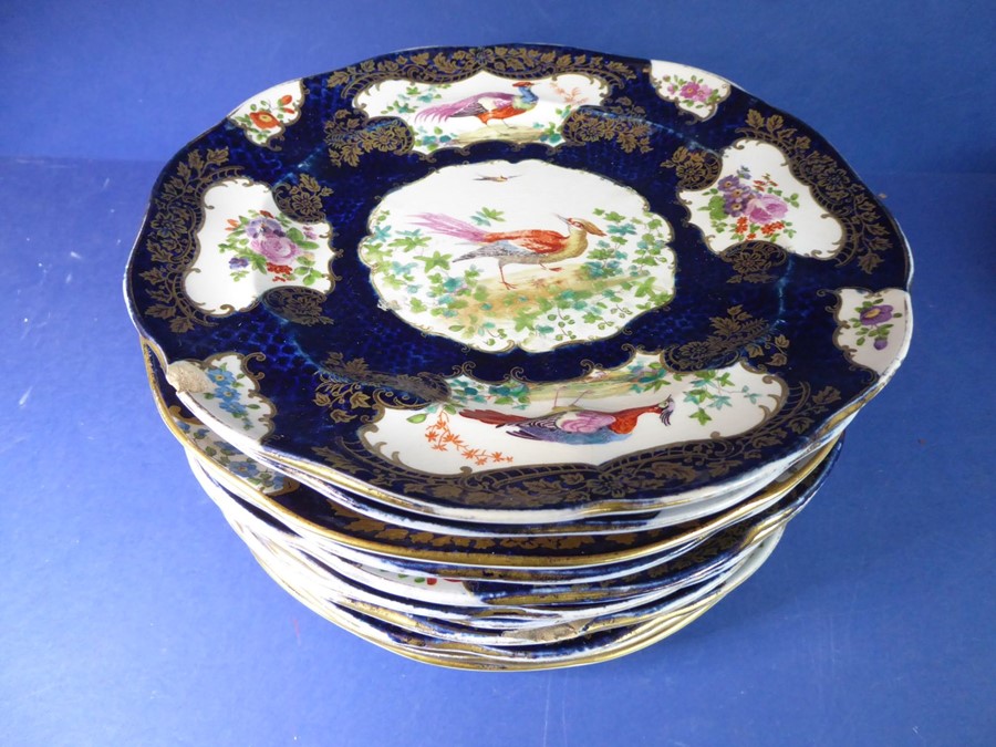 A 19th century Worcester-style part dessert service; comprising eleven plates, two square dishes, - Image 10 of 21