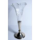 An early 20th century silver-mounted cut-glass bud vase; marks rubbed (some dents to the octagonal