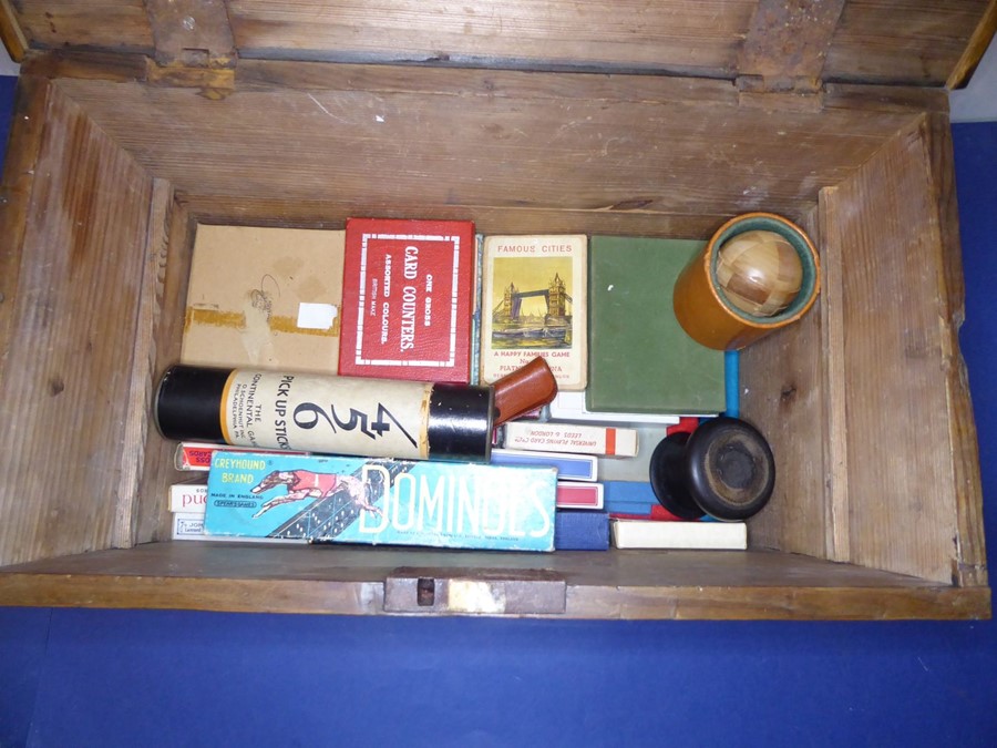 An early 20th century stained pine box and its contents: early to mid 20th century games to - Image 2 of 13