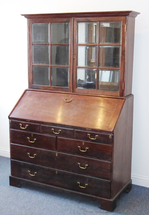 A very well-made 18th century style (later) Anglo-Indian rosewood bureau cabinet; the outset cornice