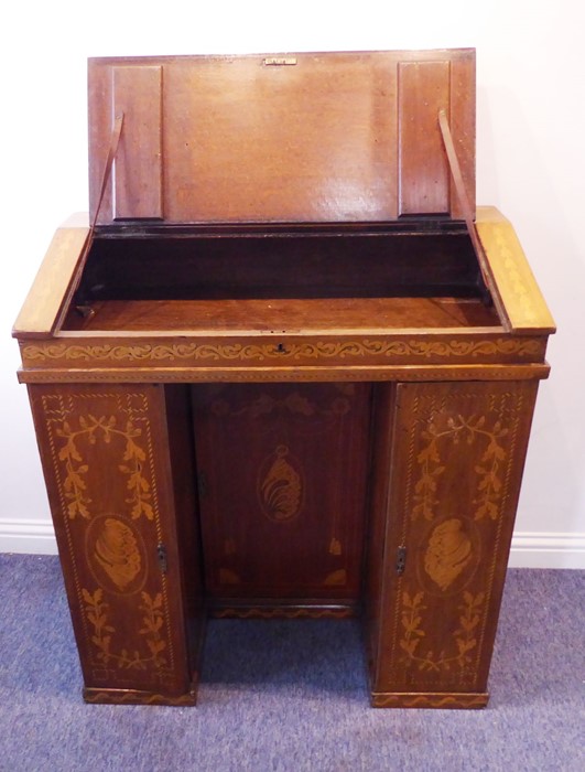 A fine 19th century walnut and marquetry maître d's desk; the sloping fall with tooled leather inset - Image 12 of 13