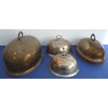 Four late 19th century silver-plated oval meat covers with handles (the largest 46.5cm long x 34cm