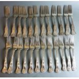 A set of twelve 19th century double-struck hallmarked silver table forks together with a set of