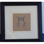 A small ebonised framed and glazed pencil and pastel study 'Boxing Hares', signed and dated