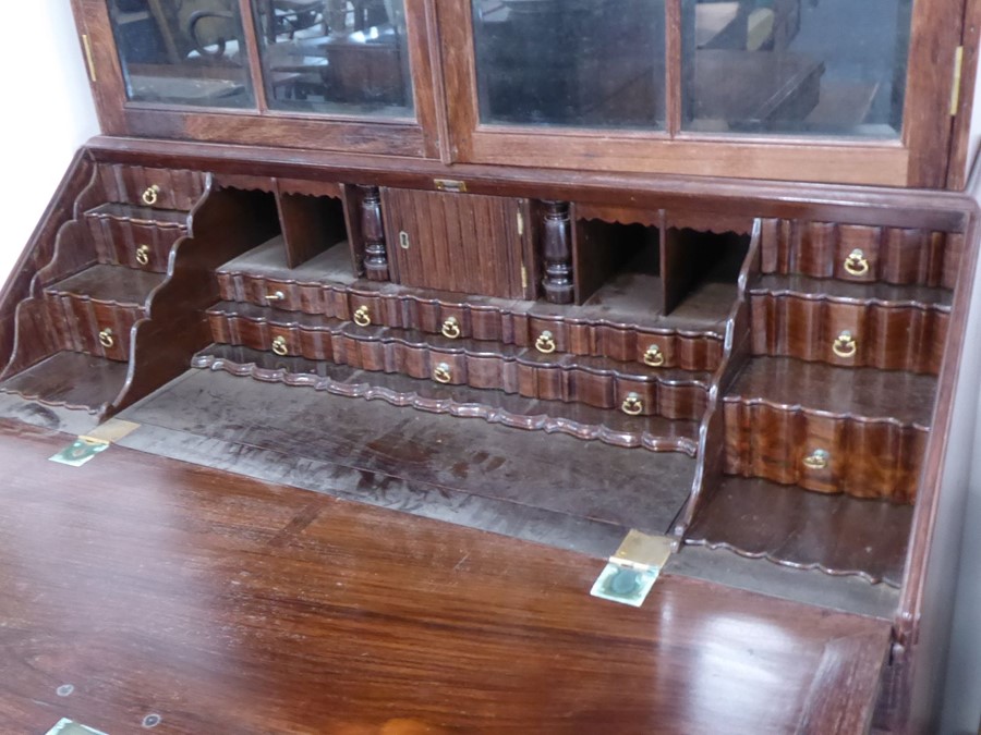 A very well-made 18th century style (later) Anglo-Indian rosewood bureau cabinet; the outset cornice - Image 8 of 10