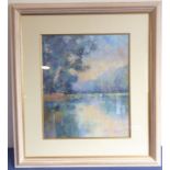 JANE LAMPARD (English School, contemporary); a pastel study, 'Evening on the Thames'; framed and