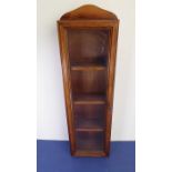 A modern stained-wood wall-hanging display cabinet of slim proportions, four shelves (54.5cm full