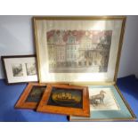 A selection of five framed and glazed wall-hanging engravings and pictures; to include a limited