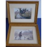 A pair of early 21st century gilt-framed and glazed (later) watercolour hunting studies; one