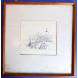 NOEL DUDLEY (1896-1975); a framed and glazed pencil sketch; cock pheasant rising over a farmyard