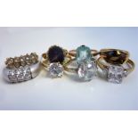 Eight dress rings; two dress rings with '585' stamped to the shank (combined gross weight 6.4g),