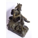 A good and heavy 19th century patinated bronze sculpture of a Napoleon Grenadier with his dog and