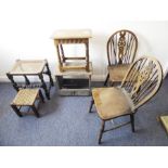 A mixed lot mostly for restoration; to include two wheel-back chairs with elm seats, a late 17th