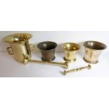 Various antique brass and bronze pestles and mortars (4 mortars and 2 pestles) (the largest 14.5cm