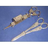 A pair of hallmarked silver grape scissors with cast foliate-style decoration, assayed Sheffield