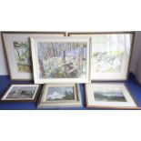 Six original works to include two by JOY STOKES (framed and glazed), an oil on artist's board by