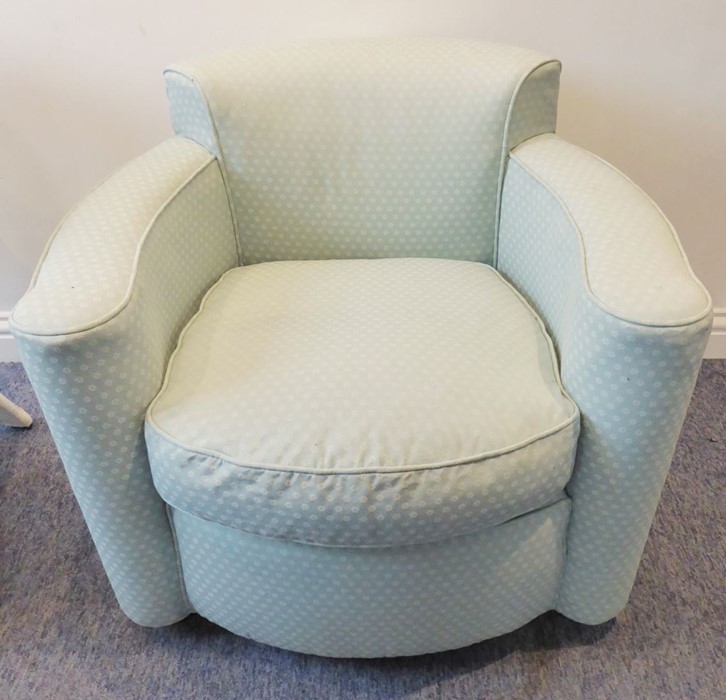 An Art Deco-style light-green-upholstered tub chair together with a white-painted wickerwork - Image 3 of 3