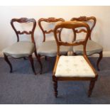 Three 19th century rosewood balloon-back-style salon chairs circa 1835/40; each on moulded