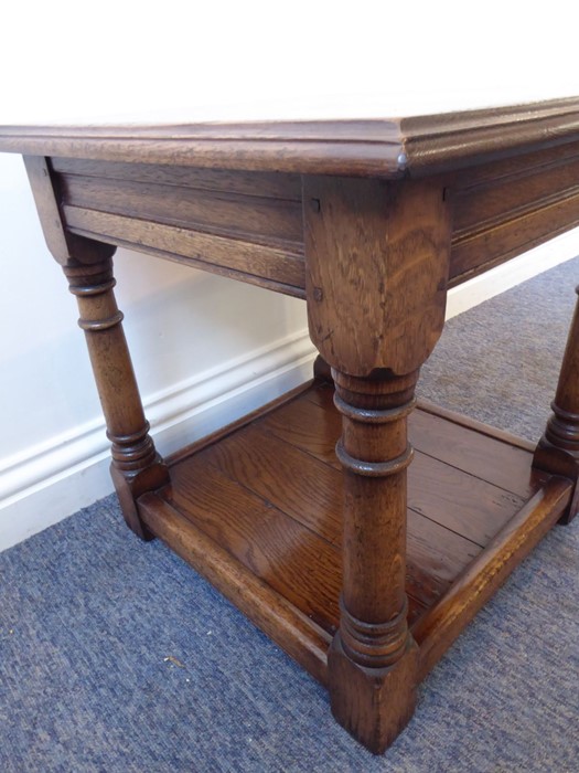 A good reproduction oak occasional table; the moulded top above gun-barrel style legs united by a - Image 2 of 4